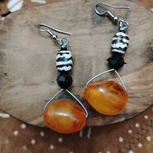Artisan Orange and Black Dangle Earrings